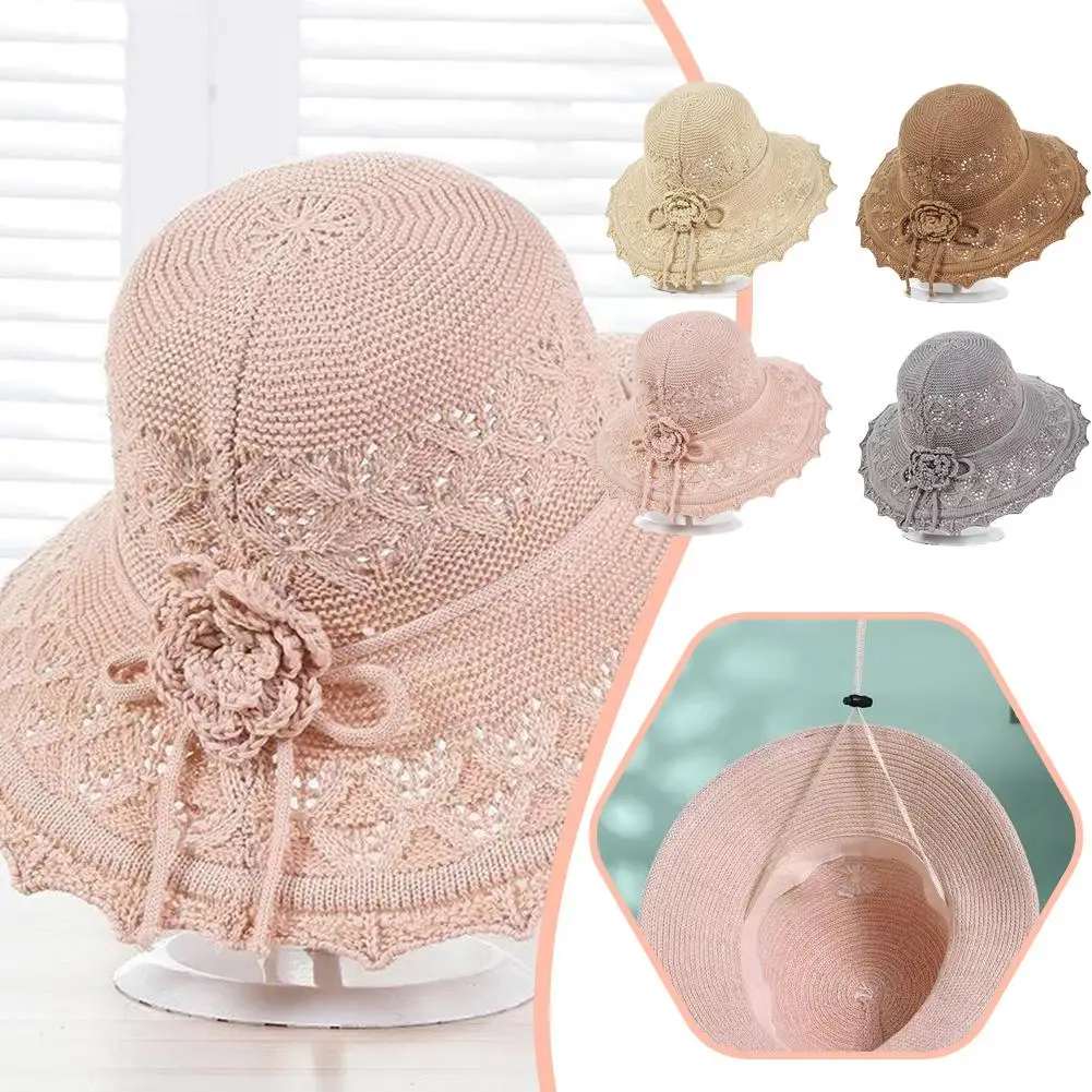 Lace Dome Straw Hat Summer Ladies Sweet Japanese Korean Hat Sun Beach Hollow Large Hat Cap Hat Panama Style Knitted Sun Bri Y9Q9