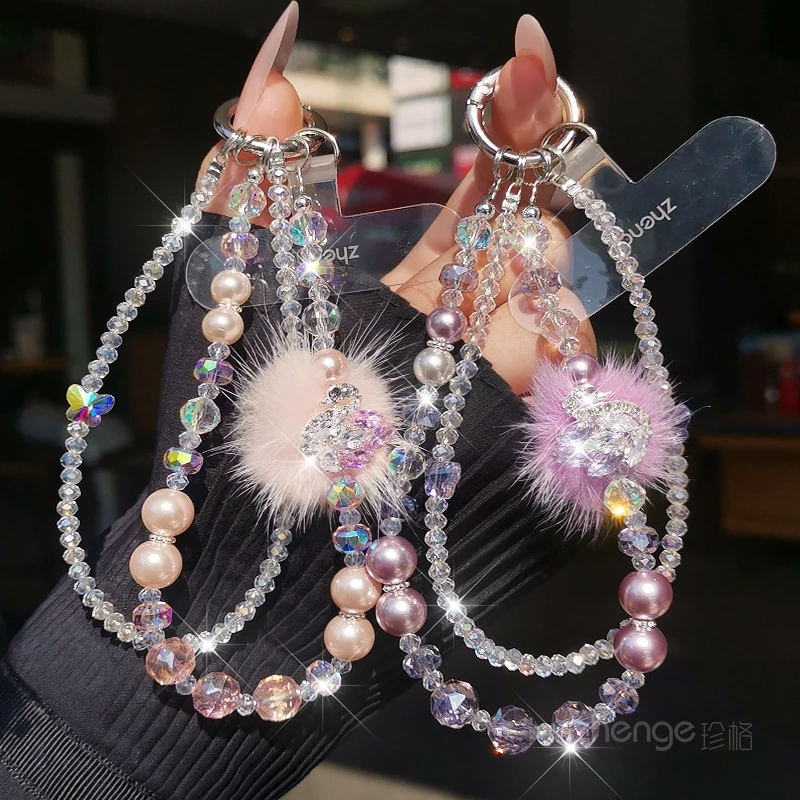 

Цепочка для мобильного телефона, подвеска с лебедем и жемчугом, женская модная уличная анти-потерянная подвесная веревка