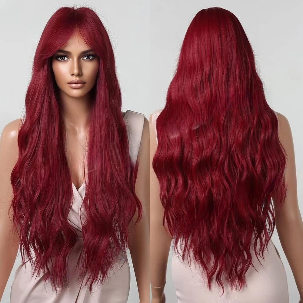 

Wig Female Eight Character Bangs Long Curly Hair Red Orange Brown Wig European and American Rose Network Matte