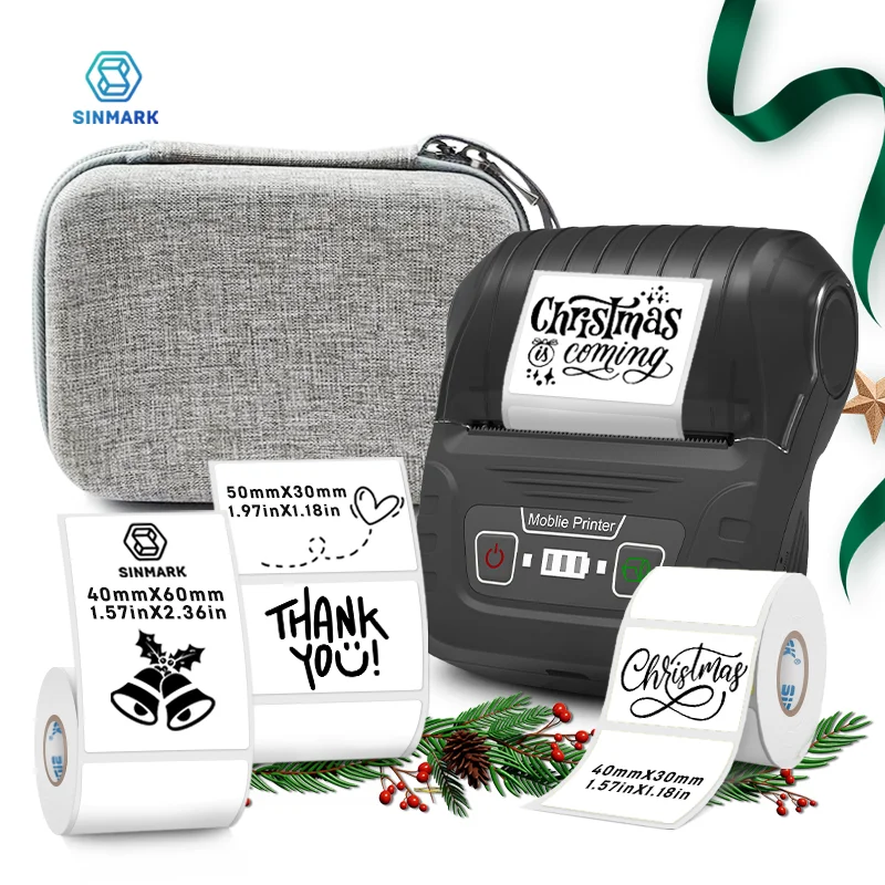 

Mini Thermal Printer With Label Paper Christmas Gift Self-adhesive Labels Printer with Cloth Box Black Portable Sticker Marker