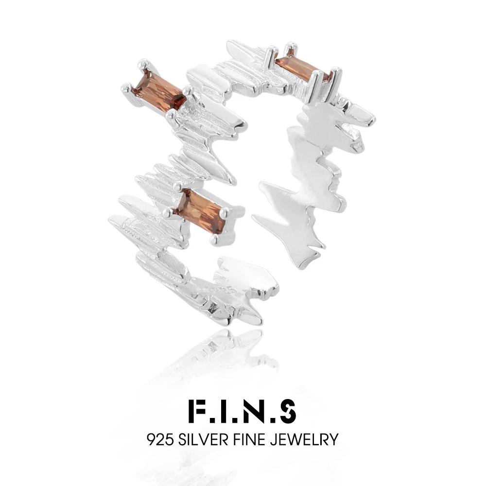 

F.I.N.S оригинальное открытое кольцо из стерлингового серебра S925 для женщин, нерегулярная текстура, коричневый циркон, изменяемый размер, указатель среднего пальца, ювелирное изделие, подарок