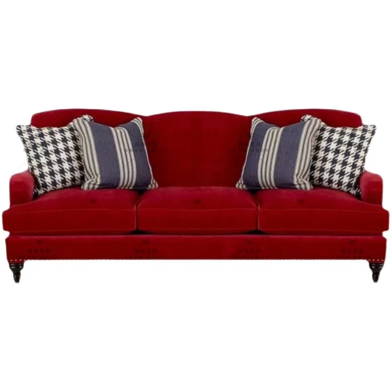 

French bright red rivets easy to disassemble and wash small apartment living room sofa modern Nordic armrest single s