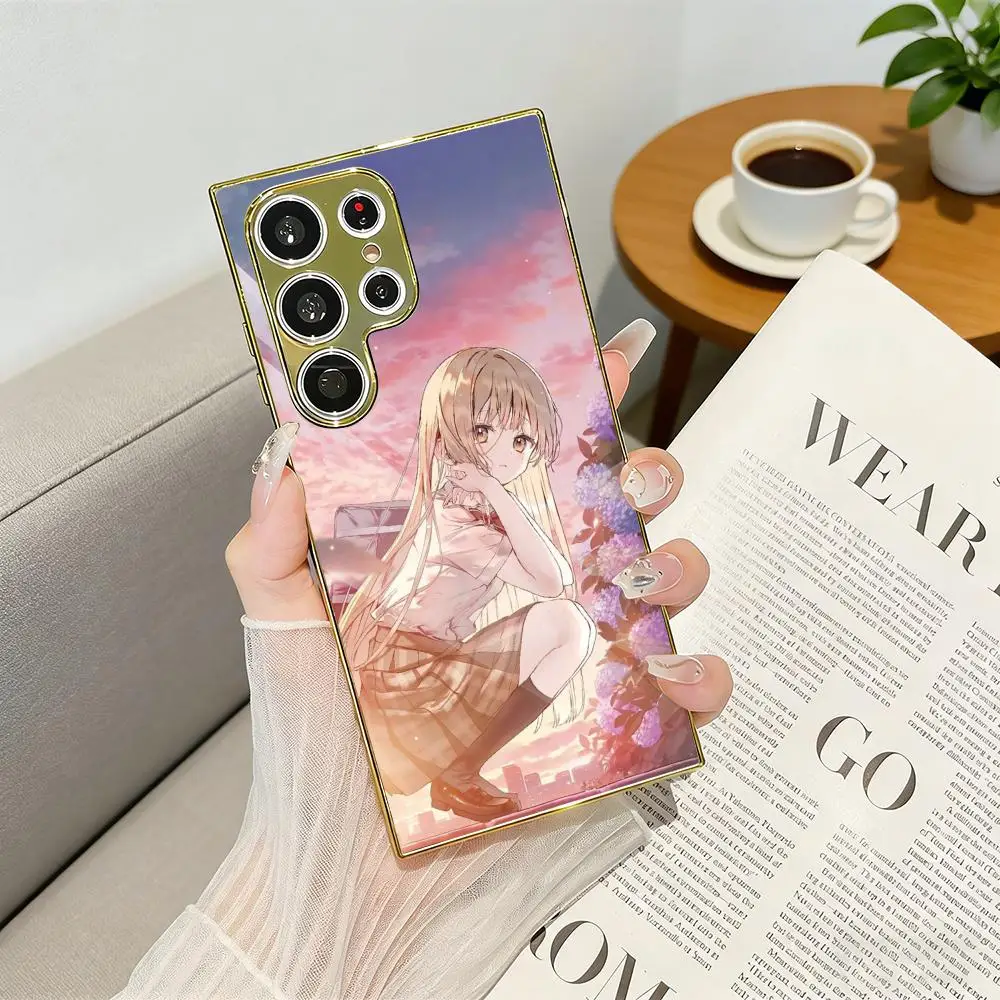 Shiina Mashiro Phone Case Luxury Electroplated Metal Frame Phone Case for Samsung S25 S24 S23 Ultra Slim Cover