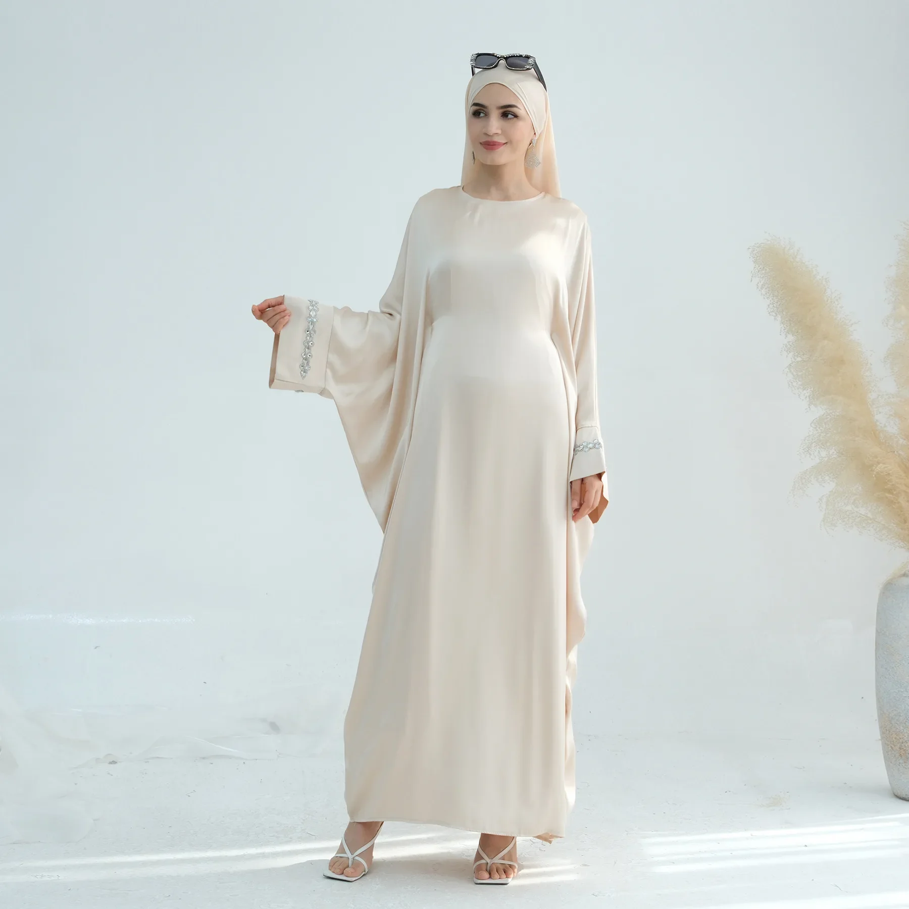 فراشة الساتان عباية الحزام الداخلي الماس فستان الحفلات الإسلامية عبايات النساء دبي أنيقة تركيا عيد الملابس الإسلامية قفطان رداء #4