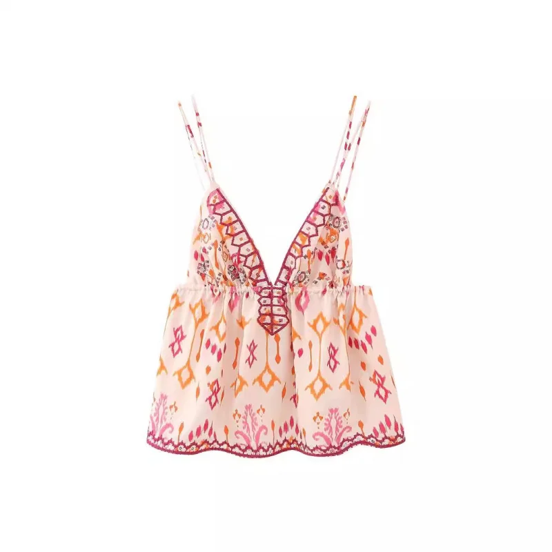 

2025Летний новый европейский и американский женский модный топ-бретелька с вышивкой пайетками для женщин