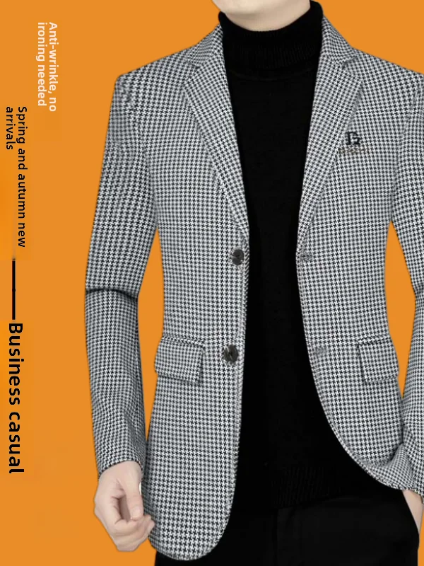 

Busin Casual Men's Plaid Slim Fit Jaet Anti-Wrinkle Autumn Spring New Sle TUCANO Woodpeer Brand Polyester Fiber