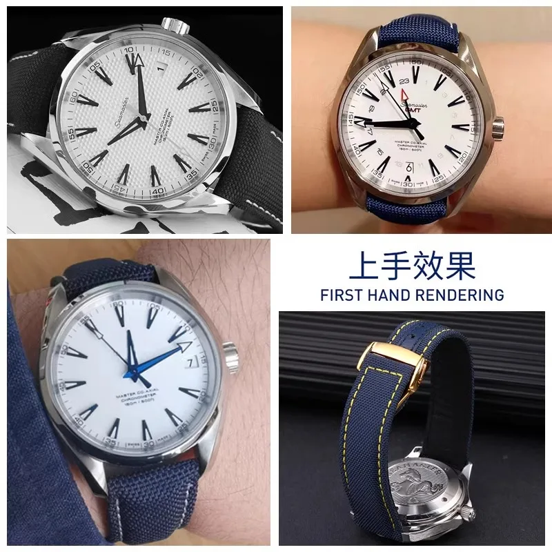 Correa de reloj de 19mm y 20mm para Omega Seamaster 300 Speedmaster AT150 para Snoopy serie 310,32, correa de nailon de lona, hebilla plegable