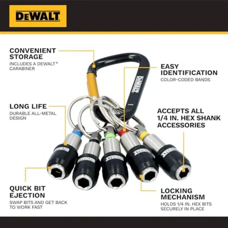DEWALT DWAFHLDKC5 1/4" Hex Shank Locking Bit Holder Set Keyring for Drill Driver Screwdriver Bits view 2