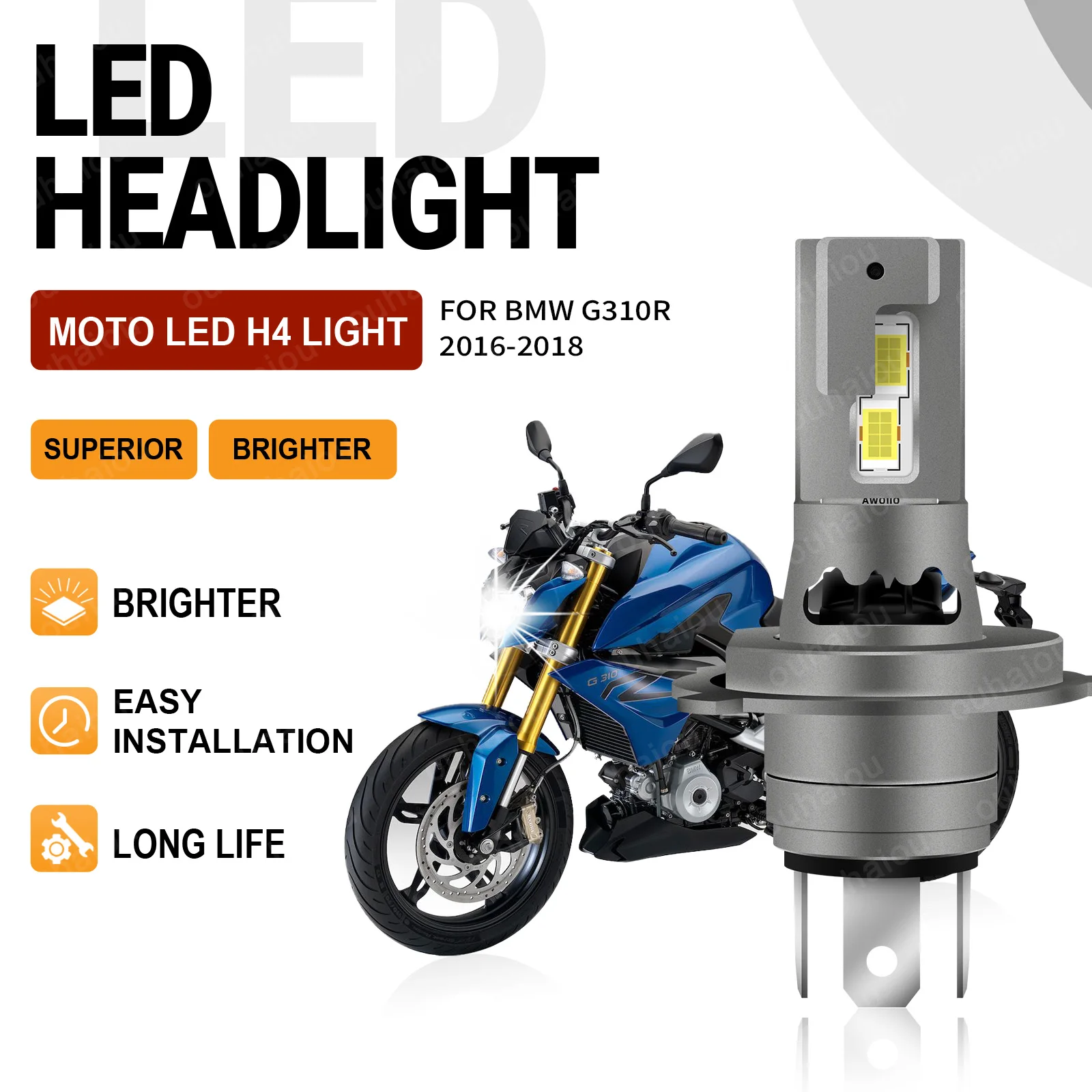 

For BMW G310R 2016 2017 2018 1Pcs H4 Led Motorcycle Headlights Super Bright Canbus Error Free Motorbike Lighting 15000LM 12V ﻿