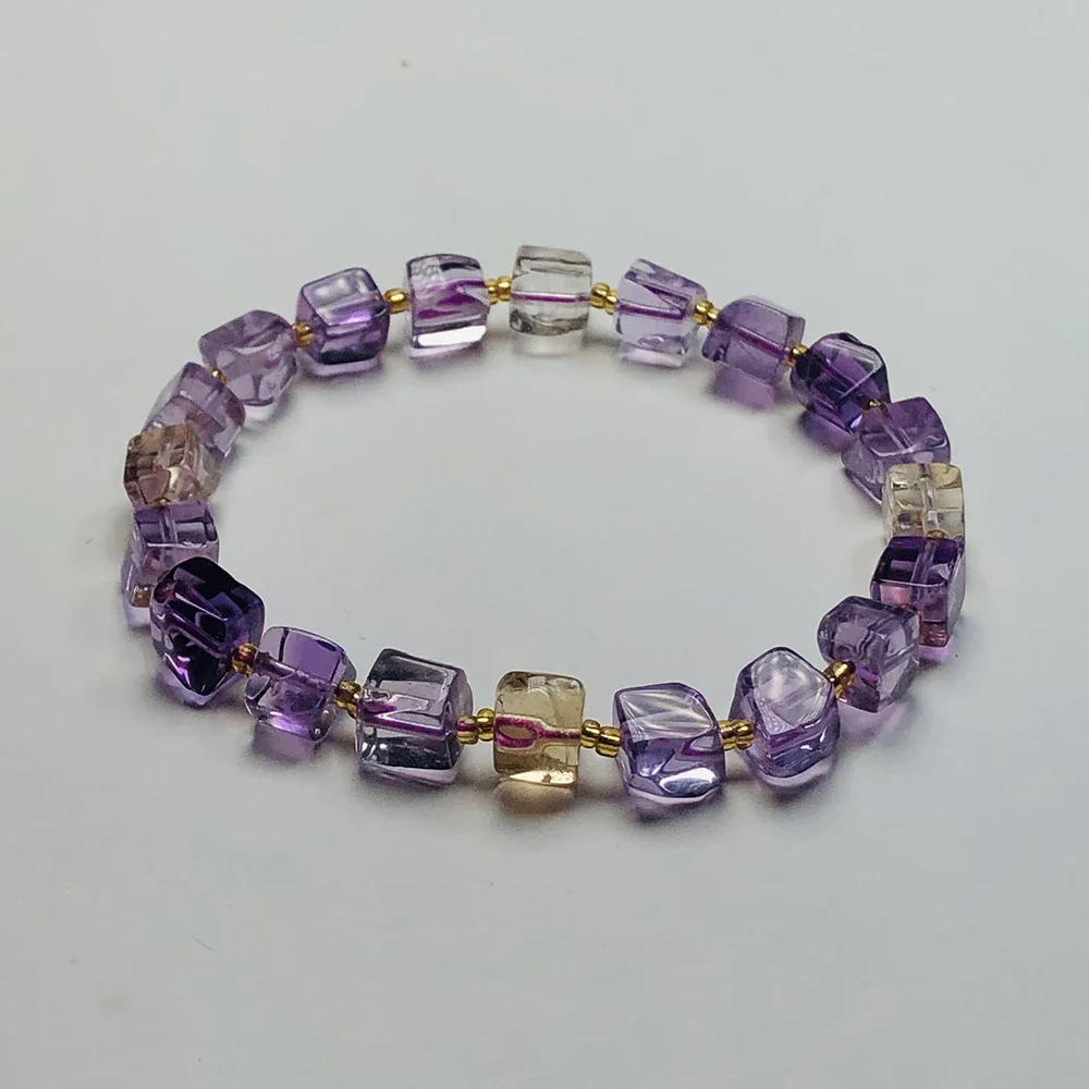 Natural gemstone, natural amethyst citrine with shape cube bracelet, fashionable women's hand link  natural stone bracelet