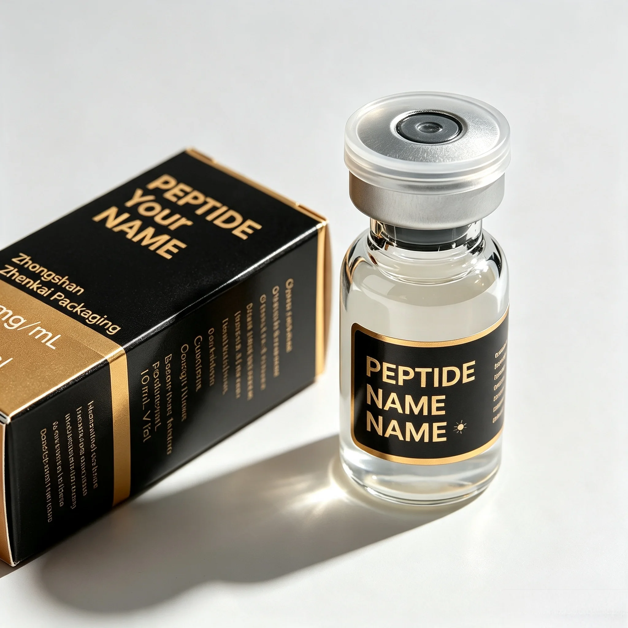 Custom Printed Paper Boxes & Waterproof HD Vinyl Peptide Vial Label Stickers Suitable for 3ml 10ml Fitness Beauty Supplement Via