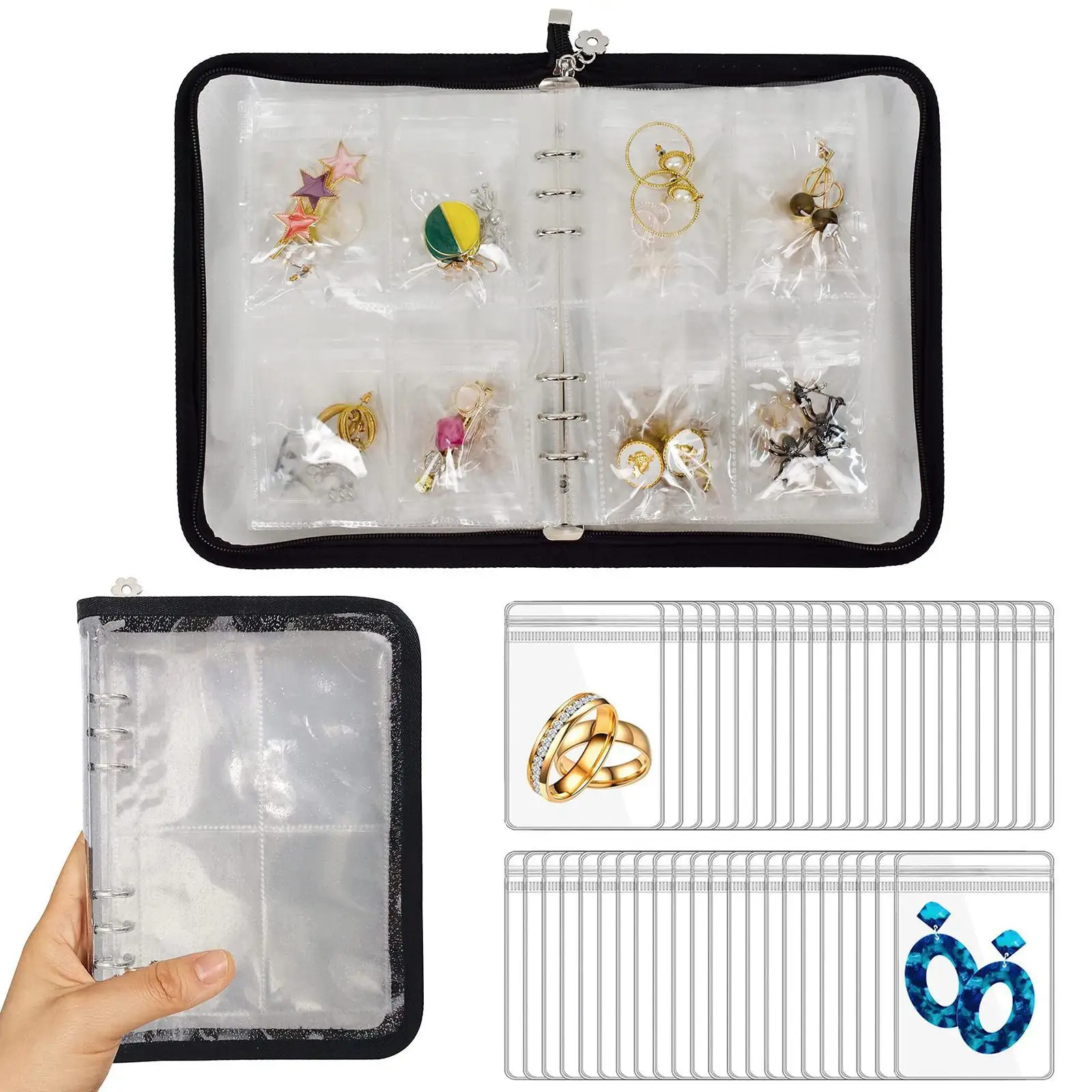 Multifunctional Earring Organizer Pocket Transparent Jewelry Storage Bag Portable Large Capacity Book for Travel Necklace