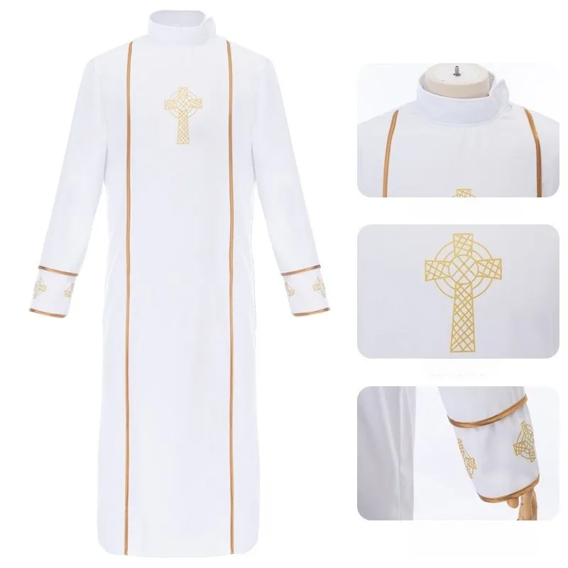 

Medieval Priest Cosplay Costume White Robe Clergy Catholic Gown Pastor Outfit for Women Halloween Party Suit Vintage Robe