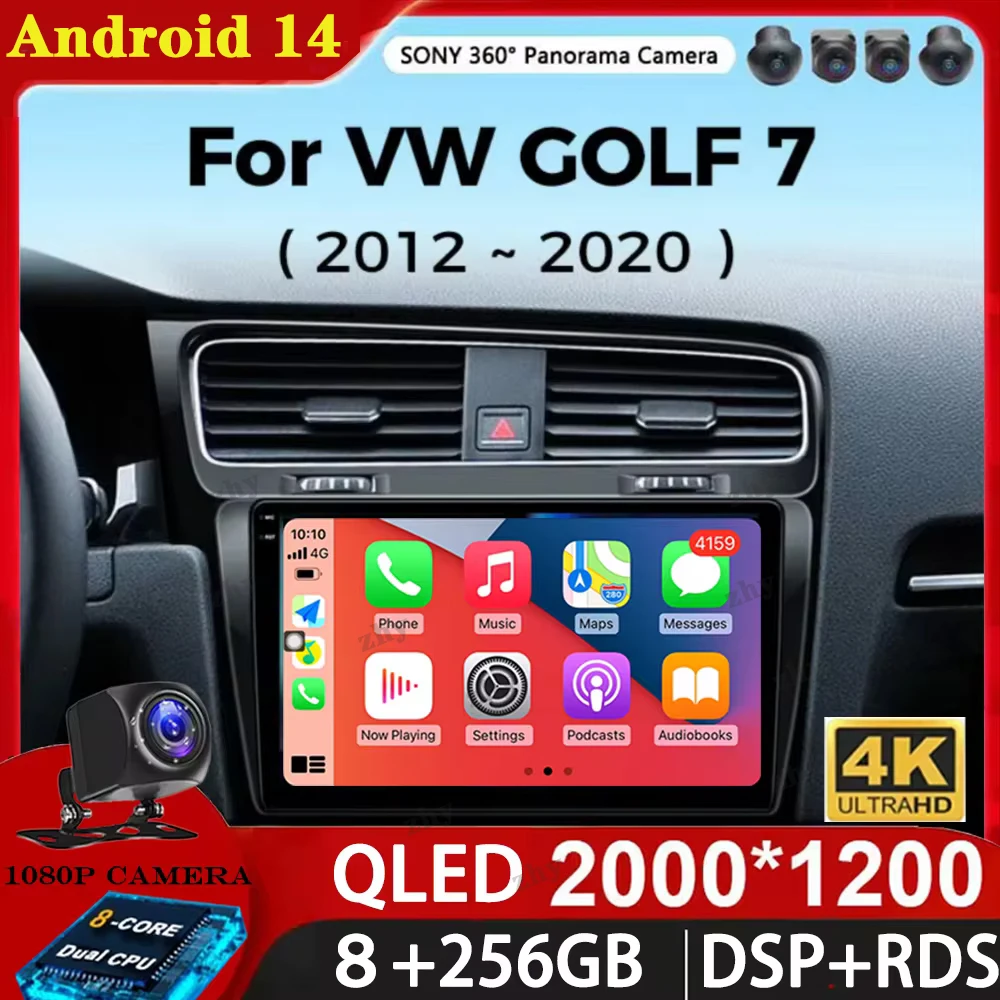 For Volkswagen VW Golf 7 MK7 GTI 2012-2020 Car Radio Carplay Multimedia Android 14 Auto Navi GPS Stereo New Video Player WIFI+4G