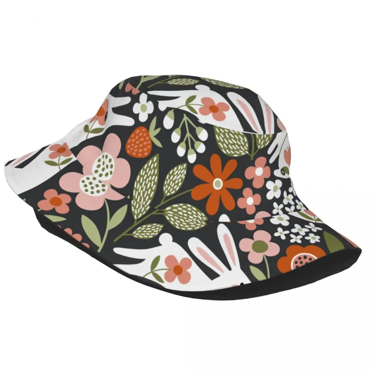 Cute Bunny Easter Forest Plant Bucket Hat Bob Fisherman Cap Outdoor Travel Sun Visor Fashion Panama