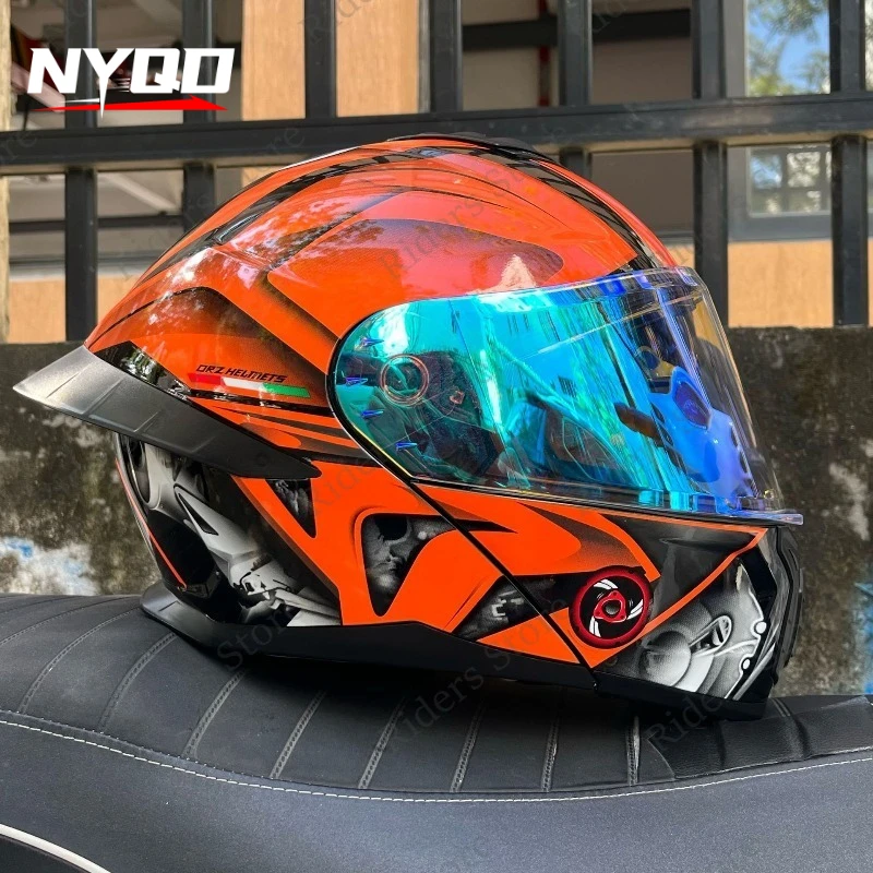 Orz Modular Motorcycle Helmet Dual Visor Flip-up Full/Half Face Winter Spoiler All Season Blue