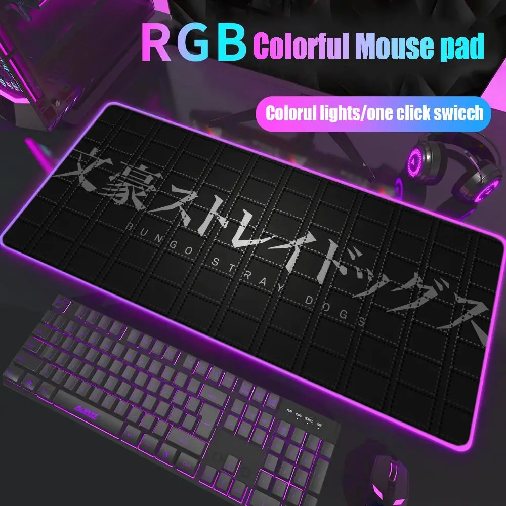 

Anime Bungou Stray Dogs Mouse Pad Gamer Rgb Desk Mat Back Light Led Mousepad Setup Gaming Accessories Deskmat Big Mousepepad