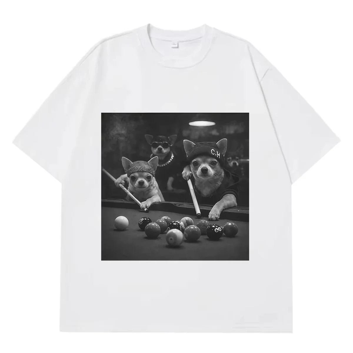 funny dog Playing Pool Meme T-Shirt Sum Women's Fashion Hip-Hop T-Shirts Comfort Casual t-shirts Streetwear