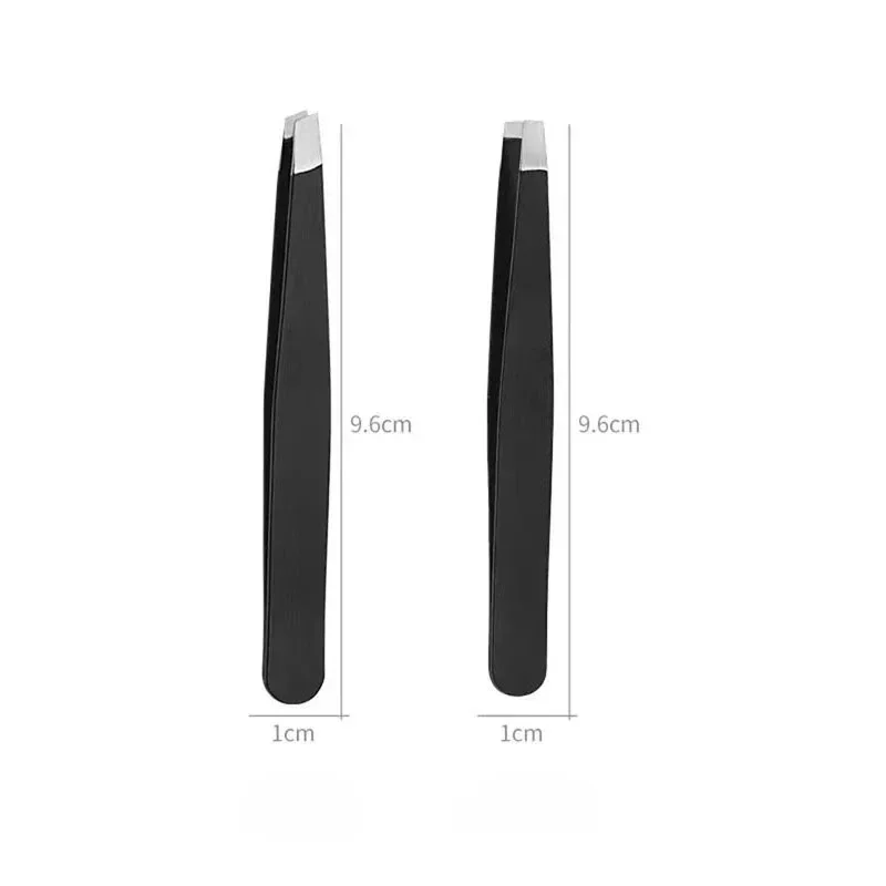 แหนบสแตนเลสสีดำปลายเฉียงและปลายแบน อุปกรณ์เสริมความงามสำหรับแหนบตัดขนตาและกำจัดขนคุด