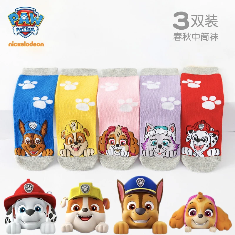 3CS/Pair Genuine Paw Patrol Cartoon Spring Autumn Chase Marshall Rubble Everest Skye Knit Socks Boys Girls Accessories Sock 3-7T