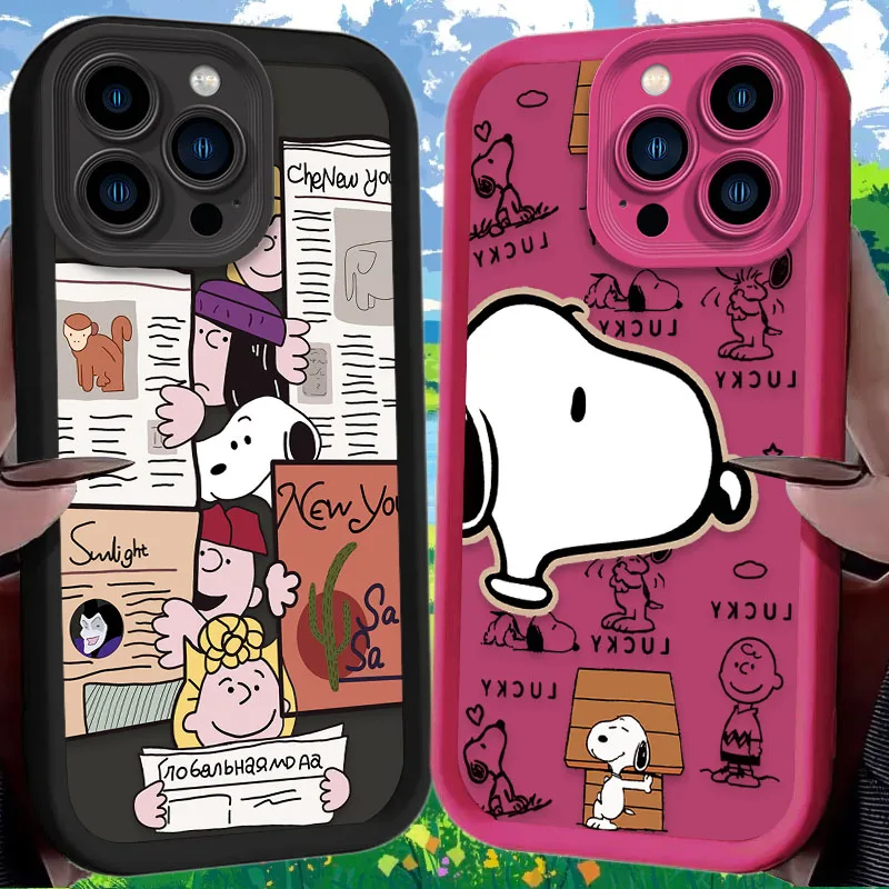 Capa de telefone de silicone dos desenhos animados S-Snoopys para iPhone 17 Air 16 16E 15 14 13 12 11 Pro Max X XS X S Max XR SE 2020 SE4 7 8 Protetor