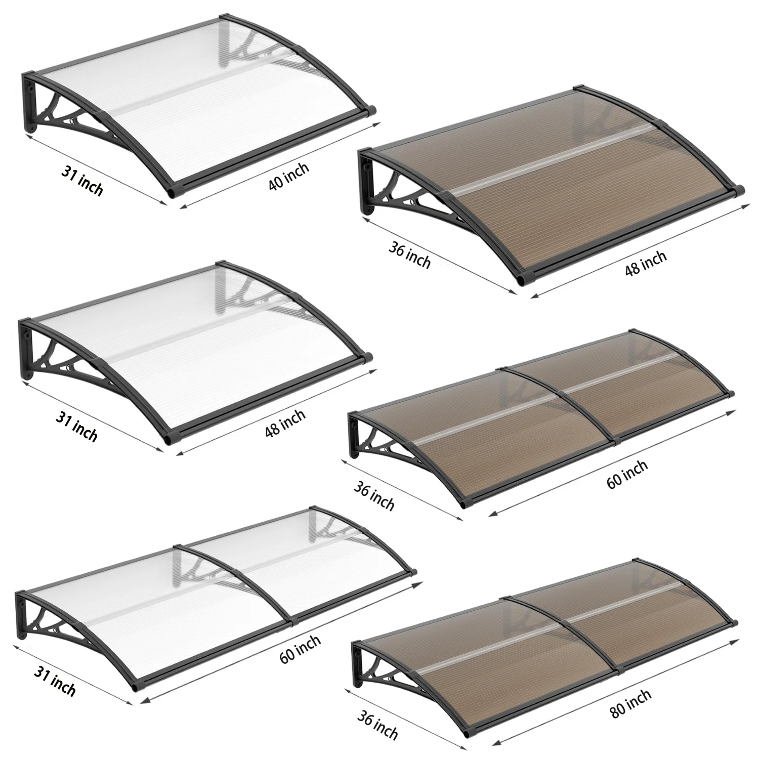 

32/40/48/60/80 Inches Window Awning Door Canopy Exterior with Separate Drainage Sink for Patio Yard Rain UV Overhang Awnings