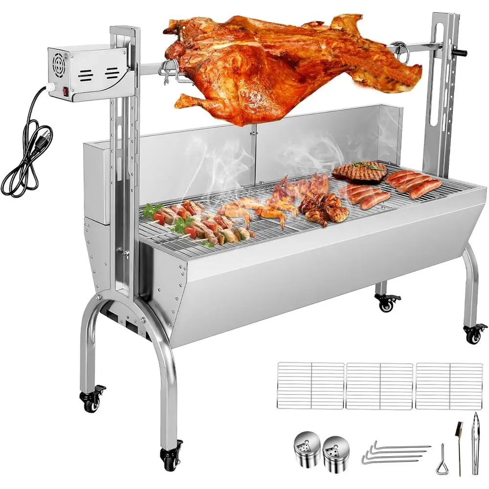 

Гриль-вертел из нержавеющей стали для барбекю и жарки свинины, грузоподъемность 80 кг, идеально подходит для кемпинга и дачи