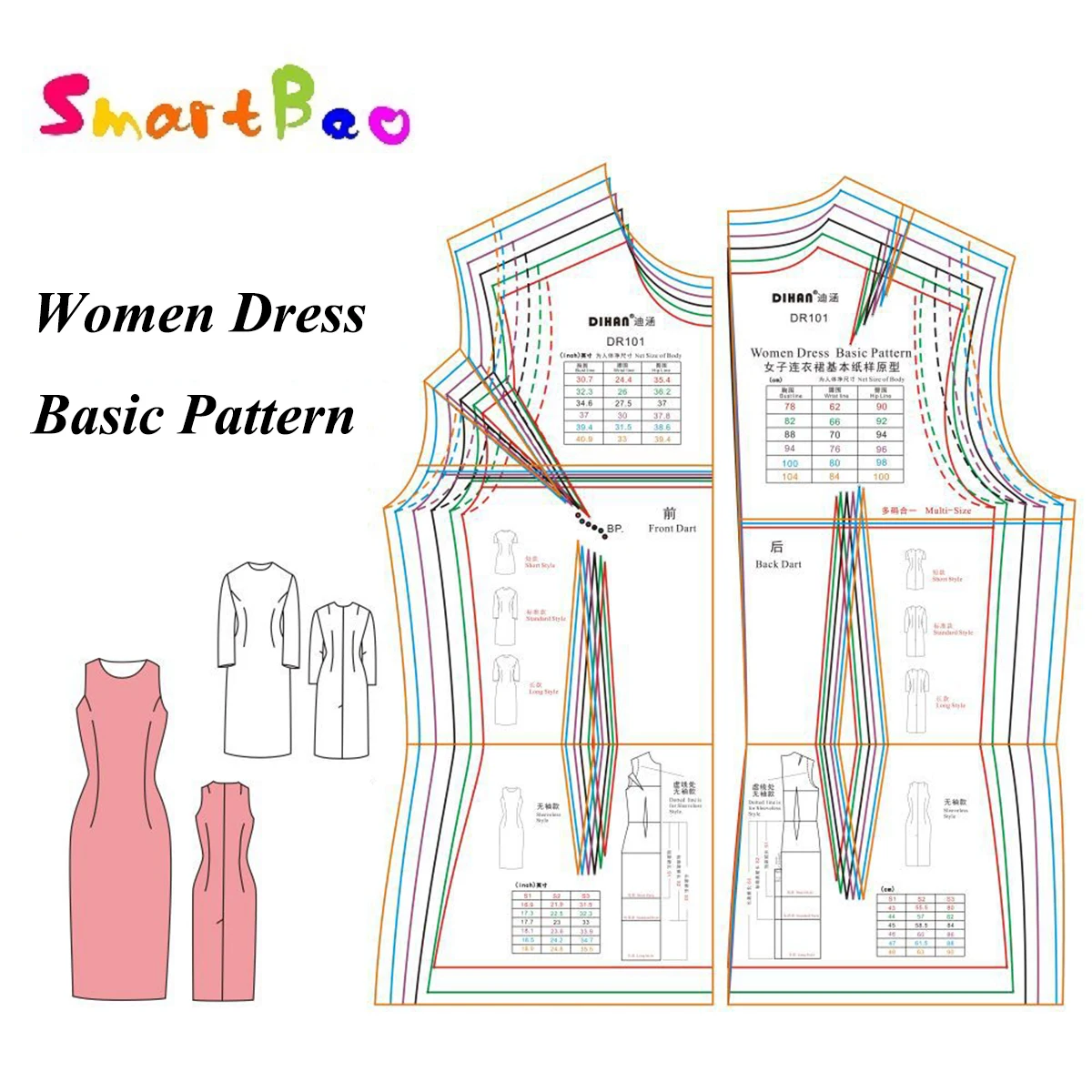 Multi-Size Dress Sewing Pattern Template Ruler | Basic Dress Prototype | Transparent Plastic Material DR101