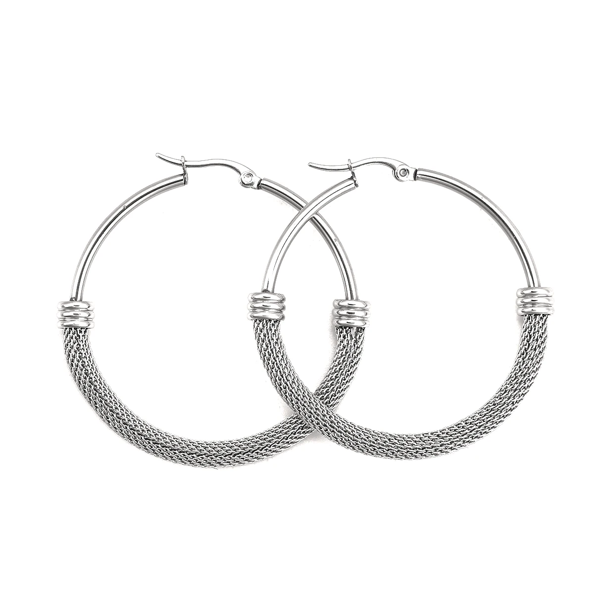 Fashion Stainless Steel Big Hoop Earrings Net Circle Ring Earring For Women Punk Hip Hop Earrings Fashion Party Jewerly Gift