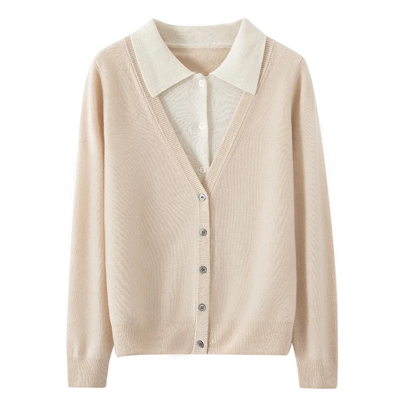 

Pure Cashmere Knitted Base Shirt Women's Collarless Sweater 2025 Autumn Winter New Style Moisture Wicking Long Sleeve Regular...