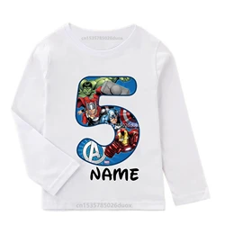 Kid BOY MARVEL Spiderman Iron Man Hulk Birthday Long Sleeve T-shirt The Avengers Personalized Name  Autumn Bottoming GIRL Shirt