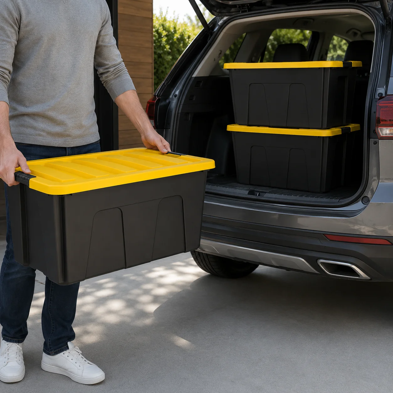 94 Qt Plastic Storage Bins with Lids 3‑Pack Stackable Large Storage Tote Containers Household Organizer for Garage Basement Closet Bedroom Sundries Storage