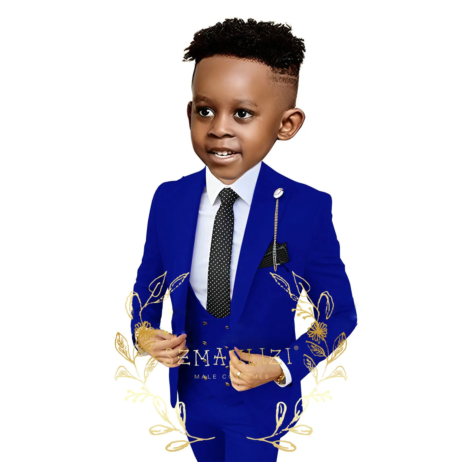 Wedding Boys Suit Royal Blue Kid Formal Formal Tuxedo 3 Pieces Blazer Vest Pants Dress Children Blazer Party Performance Costume