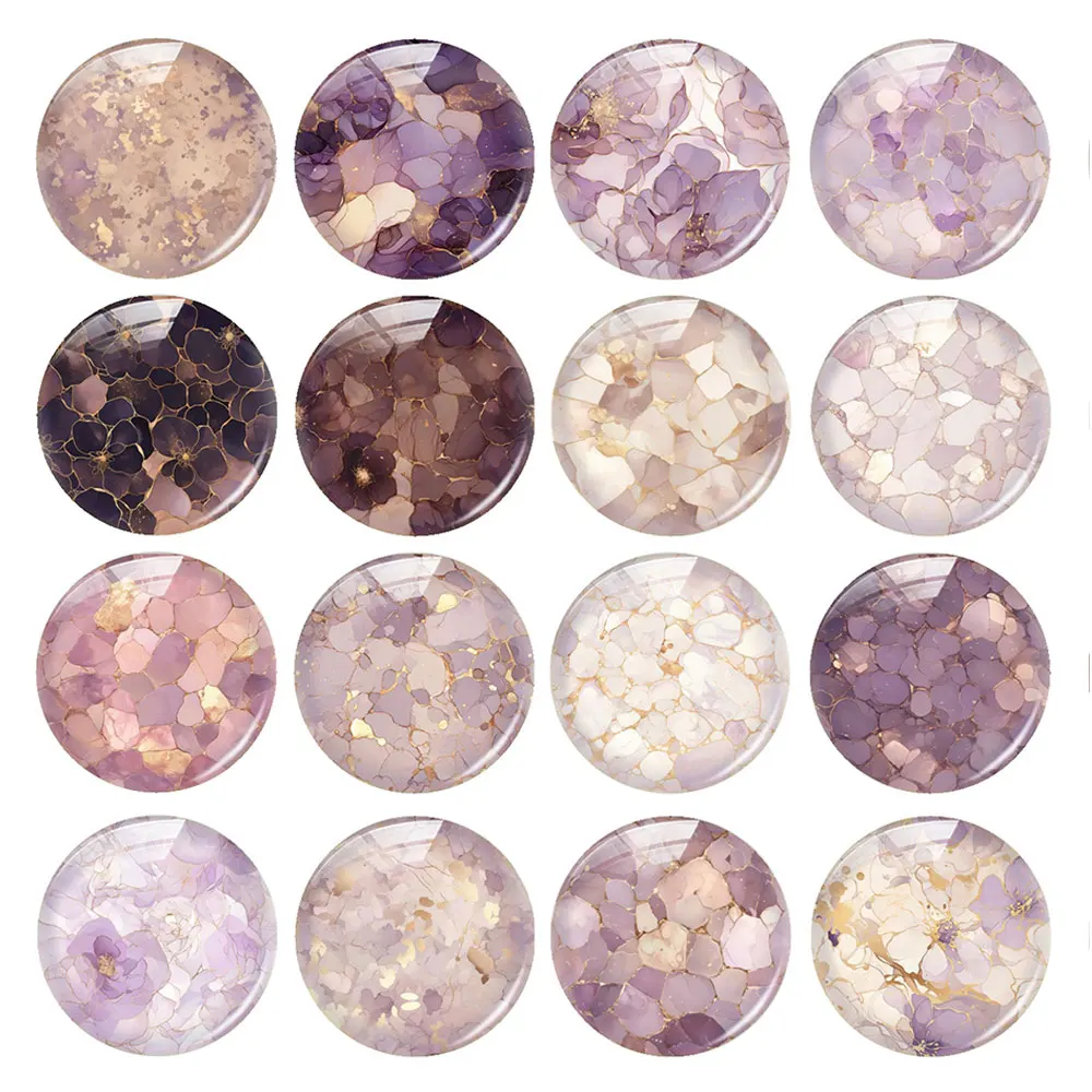 Random Mixed Round/Oval/Square Alcohol Ink Marble Purple Photo Glass Cabochon Flatback Demo Cameo For Diy Jewelry Making