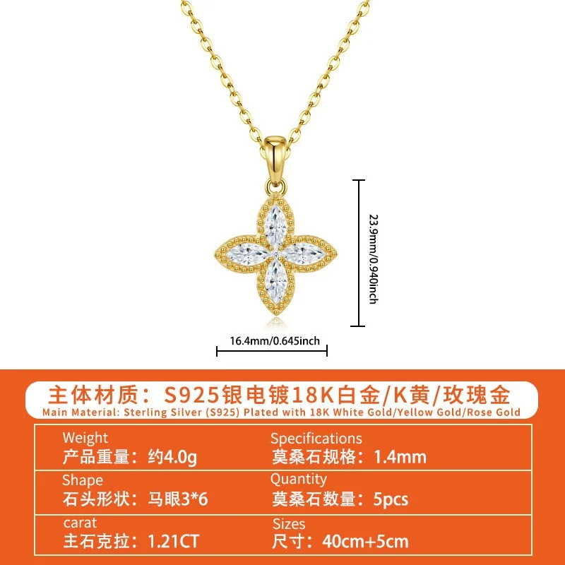 ZFSILVER Fashion Luxury Classic 925 Sterling Silver Moissanite Clover Necklace For Charms Women Accessories Jewelry Gift P18123