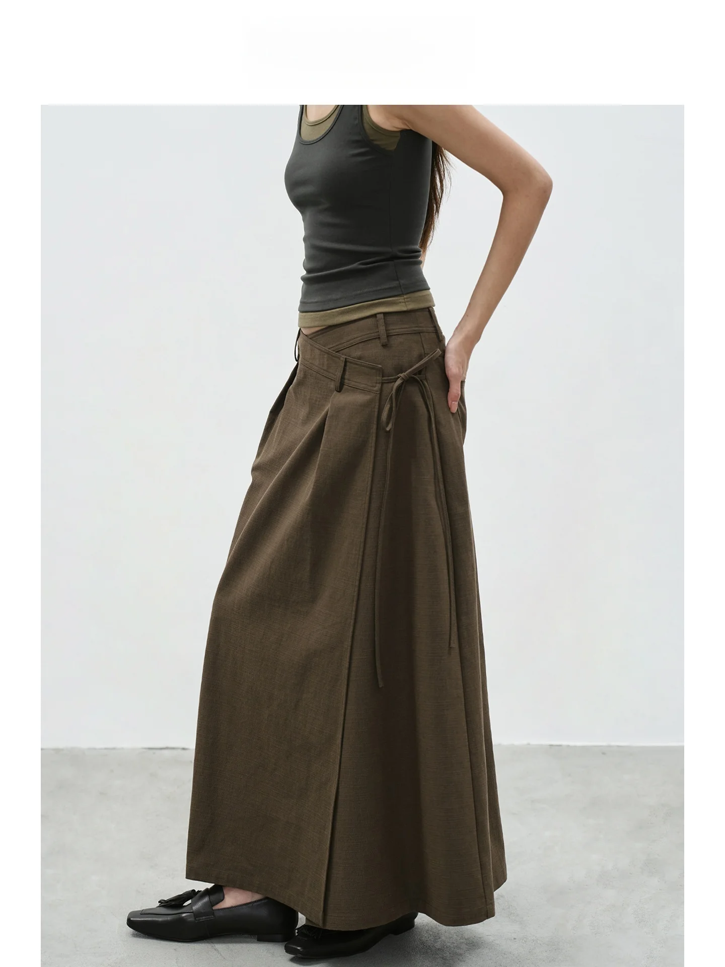 

Юбка макси EIGHTHMONTH с высокой талией, А-силуэт, женская, дизайнерская, с поясом, утягивающая, цвет кофе