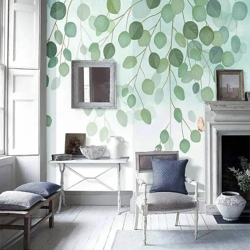 Custom Mural 3D Fresh Leaves Indoor Simple Pastoral Background Wall Painting Papel Pintado Pared Home Décor Tapety Fresco Tapiz