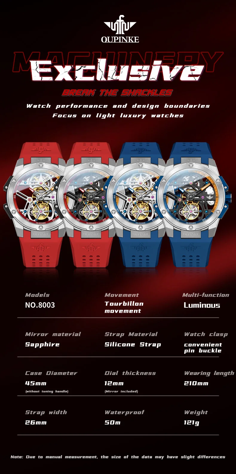 Top Tourbillon Watch for Men Luxury High Quality Automatic Mechanical Wristwatch Silicone Strap Waterproof OUPINKE Men\'s Watches
