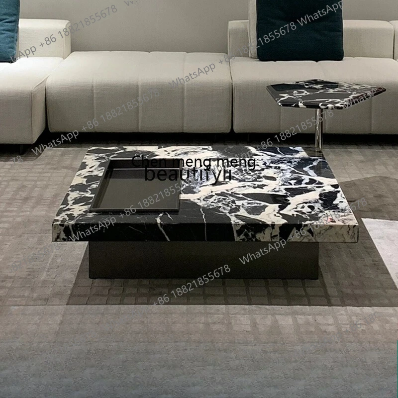 

E153 Natural marble coffee table combination living room Italian minimalist modern simple light luxury coffee table