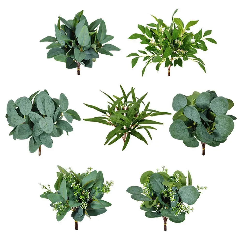 1PCS Artificial Plant Eucalyptus Leaves Greenery Stems With Flowers Fake Plants Gift Home Decor Wedding Party Wedding Ornament