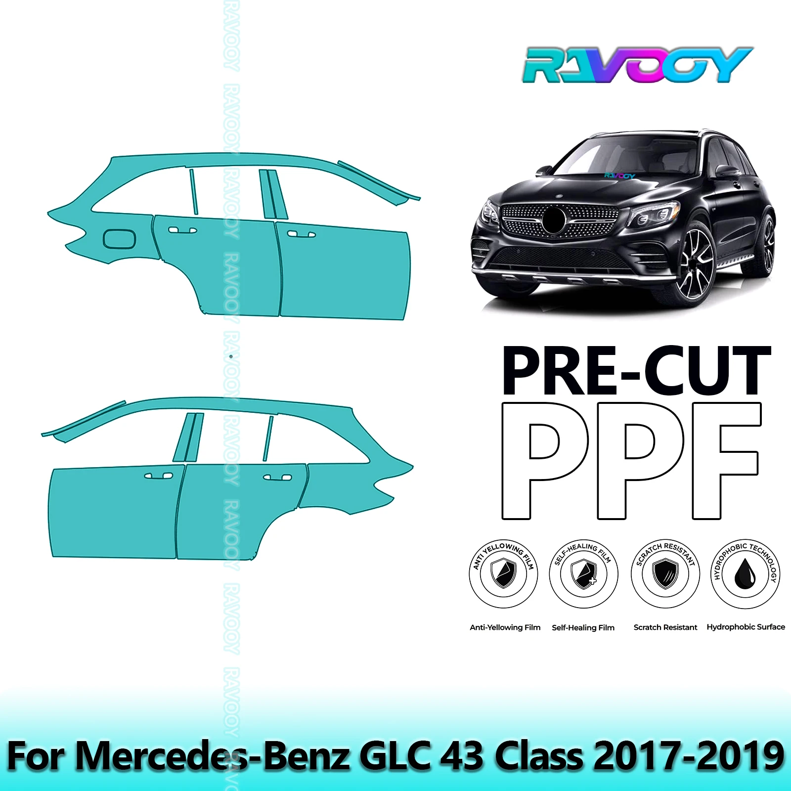

For Mercedes-Benz GLC 43 Class 2017-2019 8.5mil Clear Matte Pre-Cut PPF Door & A/B Pillar Kit TPU Paint Protection Film Set