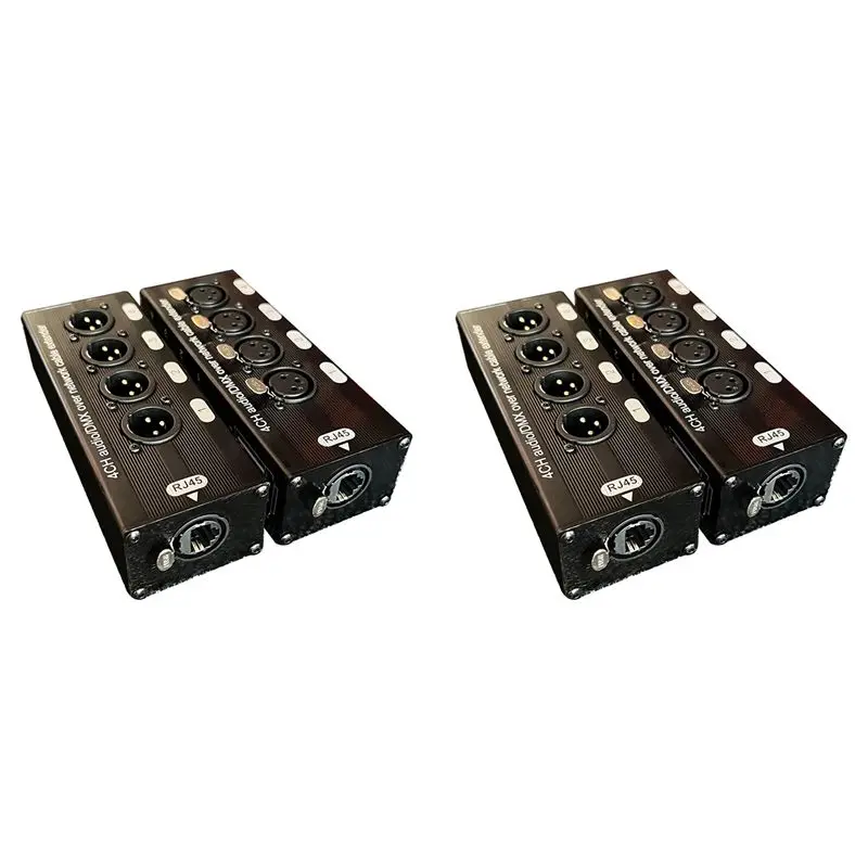 DT21 4-Channel 3-Pin XLR Audio DMX Network Cable Extender RJ45 to XLR Adapter DMX512 Signal Extender 2 Pair