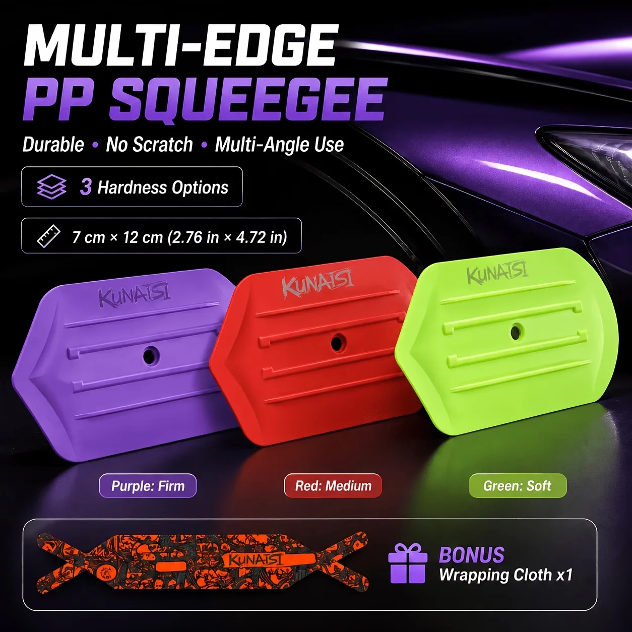 KUNAISI Car Vinyl Wrap Squeegee Set Multi Edge Window Tint Film Gap Tucking Scraper Tools Auto Wrapping Accessories