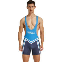 TAUWELL Men's Fitness Bodysuit Wrestling Singlet Men Bodybuilding Tank Tops Jumpsuit One-piece Vest Shapers