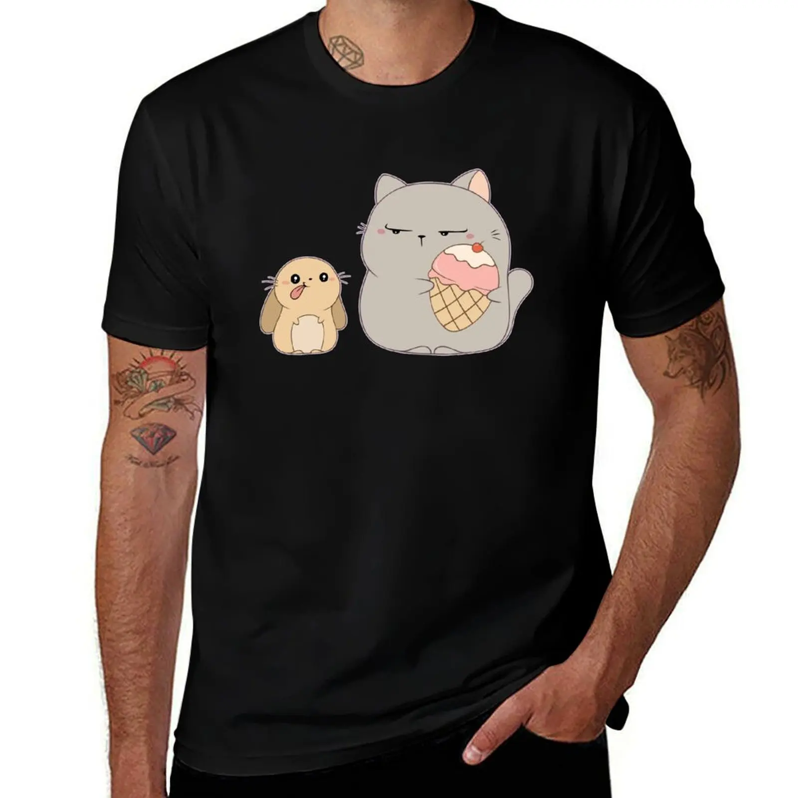 Kitty and a little bunny T-Shirt Work Basic Short Sleeve Top T-Shirt