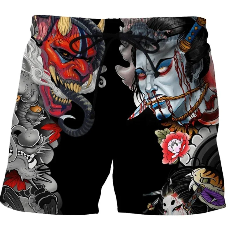 

Trend Japanese Samurai Pattern Beach Shorts Summer Fashion Cool Mens Kids 3D Printed Swim Trunks Loose Streetwear Harajuku Pants