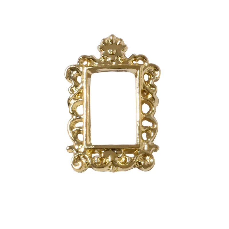 Retro Gold Metall 3D Charm Fotorahmen Set mit Legierung Ohrstecker Nail Art Maniküre Schmuck Zubehör Kit – 5 Stück