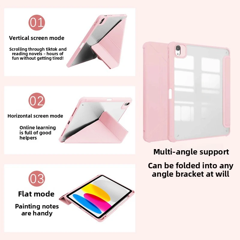 Tri-Fold Case with Pencil Holder for iPad Air 4/5 Pro 11 10th Gen 10.9 Acrylic Hard Back