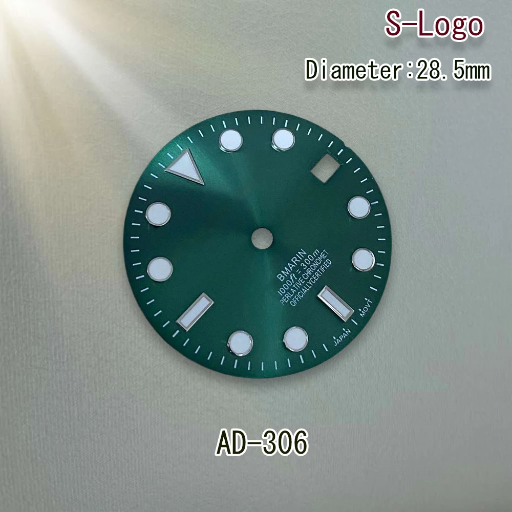 Циферблат с логотипом S, 28,5 мм, циферблат NH35, циферблат SUB, подходит для механизма NH35/NH36/4R/7S C3, зеленый светящийся 3/3,8/4,2, аксессуары для модификации часов