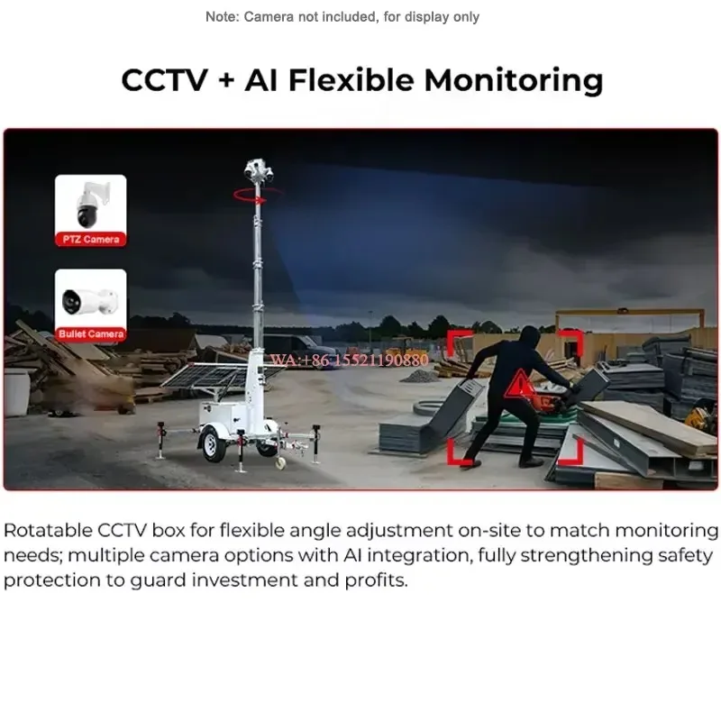 wmwmnu for HiSITE Heavy Duty Mining Site Mobile Solar CCTV Tower 600W Bifacial Solar Panel Hot-dip Galvanized Chassis